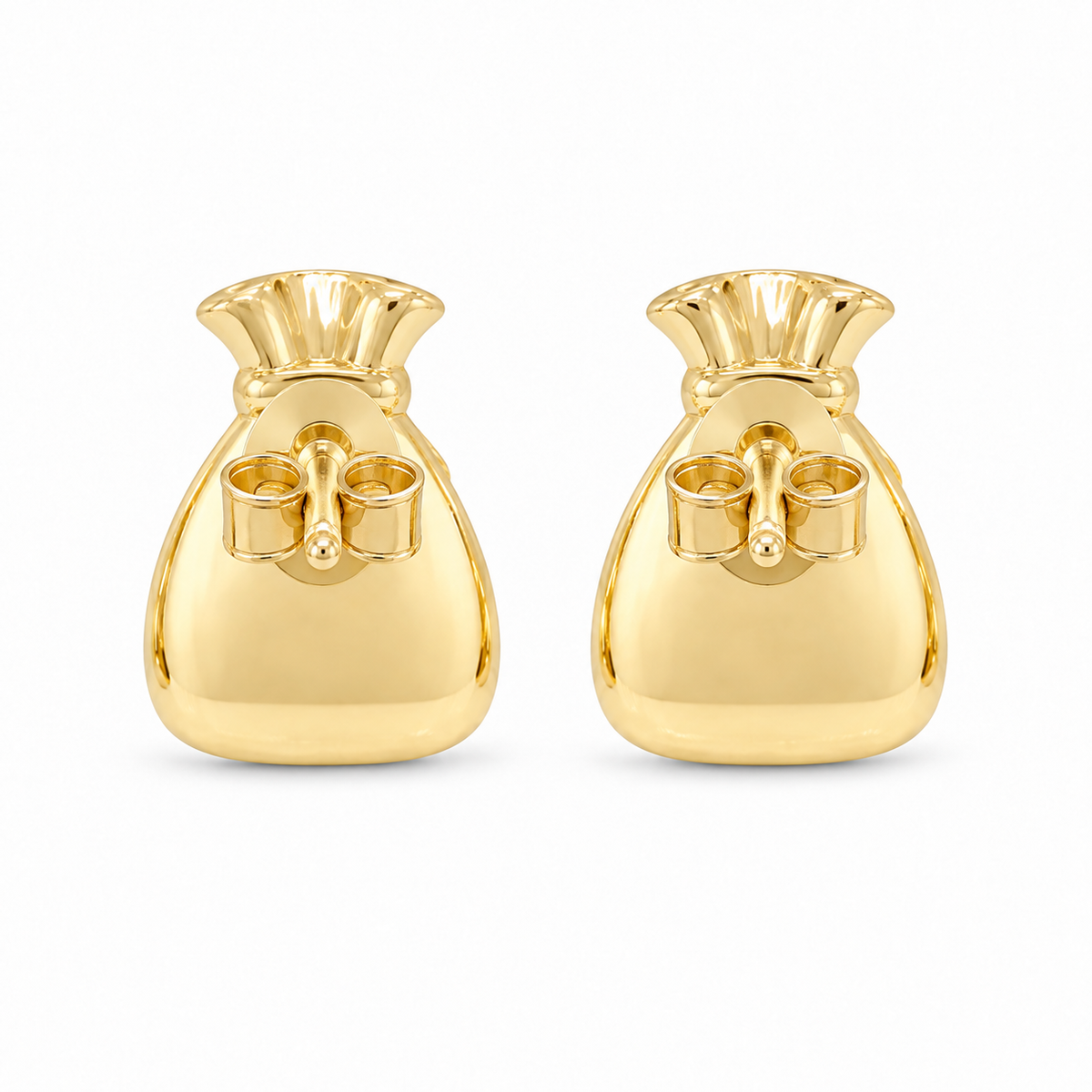10K Yellow Gold Mini Money Bag Earrings - back view