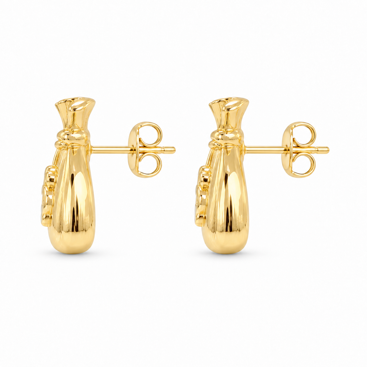 10K Yellow Gold Mini Money Bag Earrings - side view