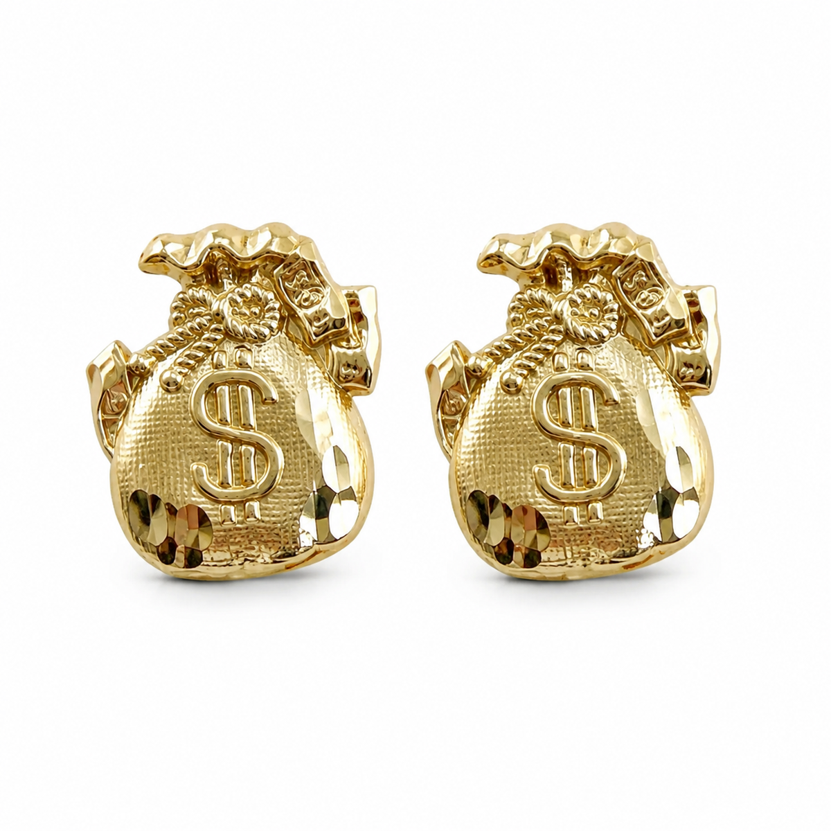10K Yellow Gold Mini Moneybag 2 Earrings - back view