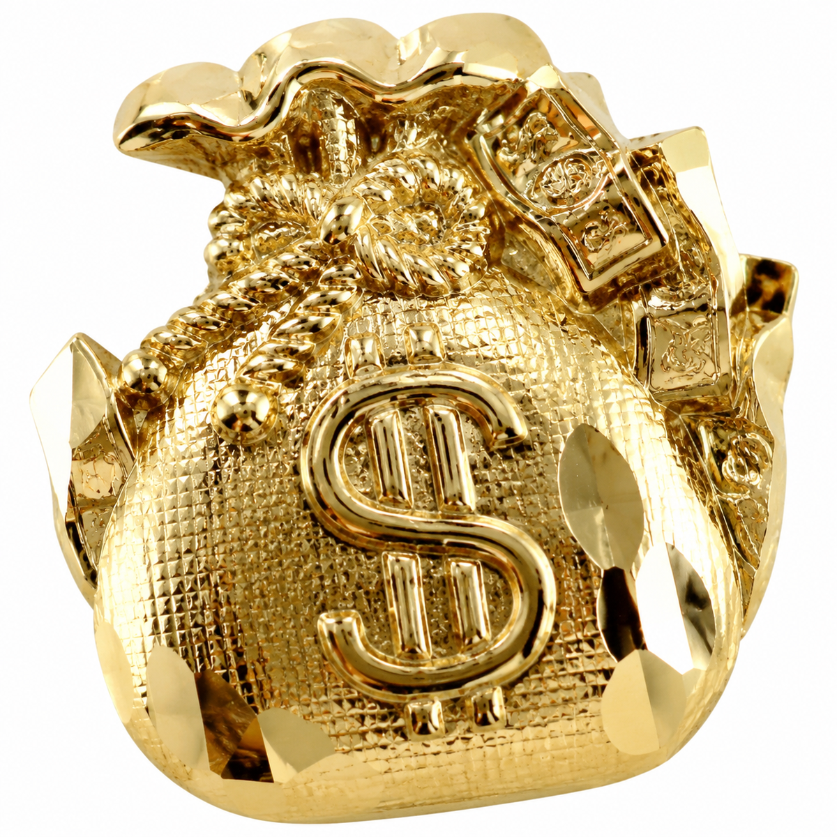 10K Yellow Gold Mini Moneybag 2 Earrings - macro detail