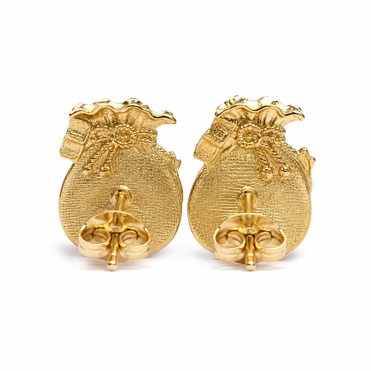 10K Yellow Gold Mini Moneybag 2 Earrings - side view