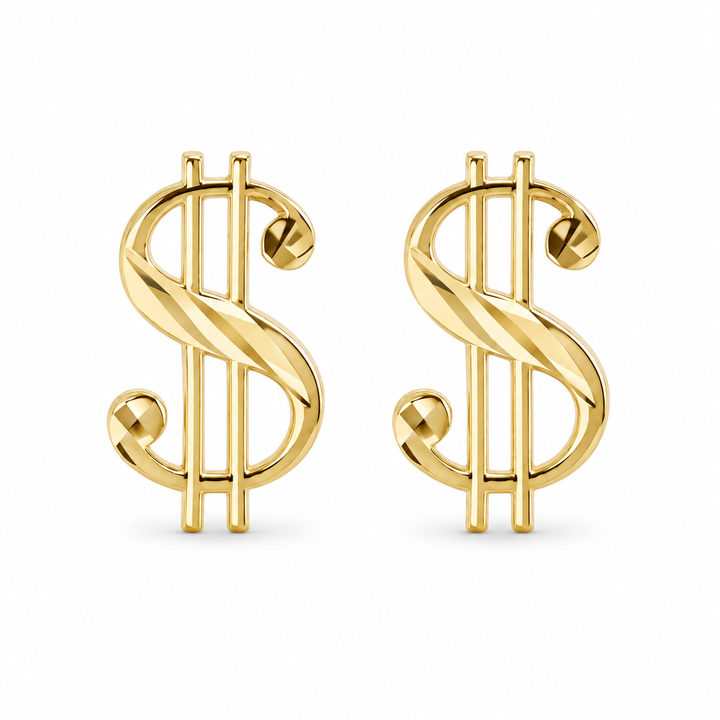 10K Gold Money Sign Earrings (Regular) — 10K real gold jewelry from STF Diamonds, Los Angeles