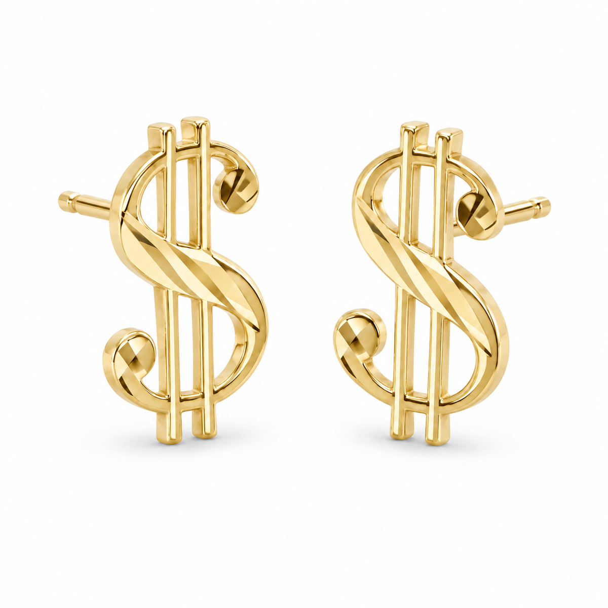 10K Yellow Gold Money Sign Earrings (Regular) - 45 degree view