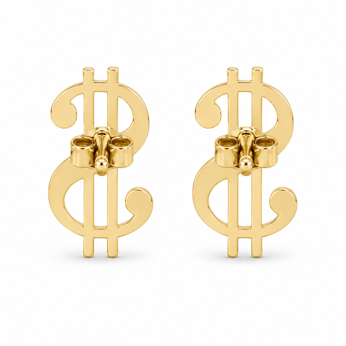 10K Yellow Gold Money Sign Earrings (Regular) - back view