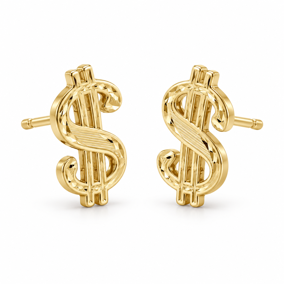 10K Yellow Gold Money Sign Earrings Small - 45 degree view