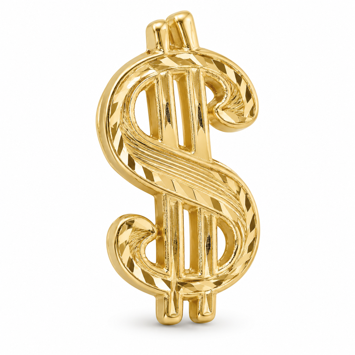 10K Yellow Gold Money Sign Earrings Small - macro detail