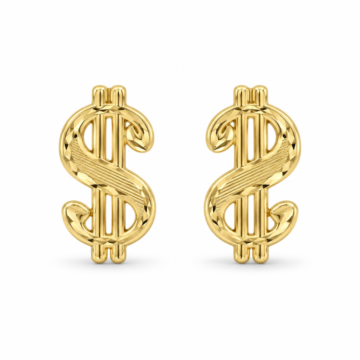 10K Yellow Gold Money Sign Earrings Small - front view