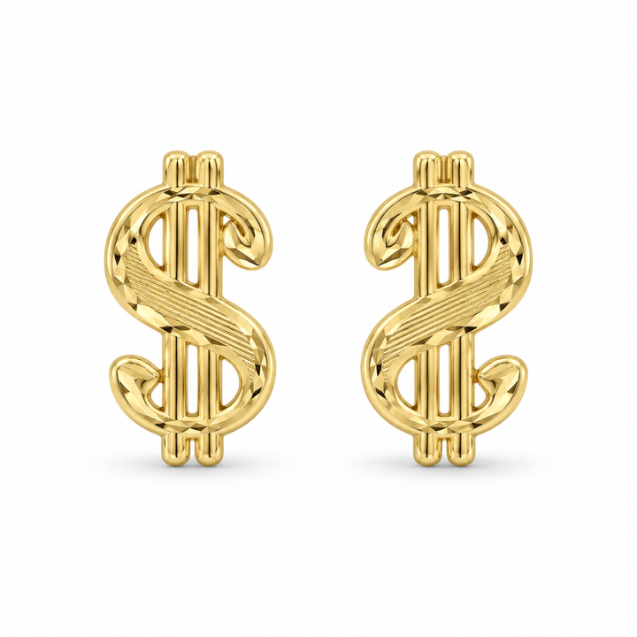 10K Yellow Gold Money Sign Earrings Small - front view