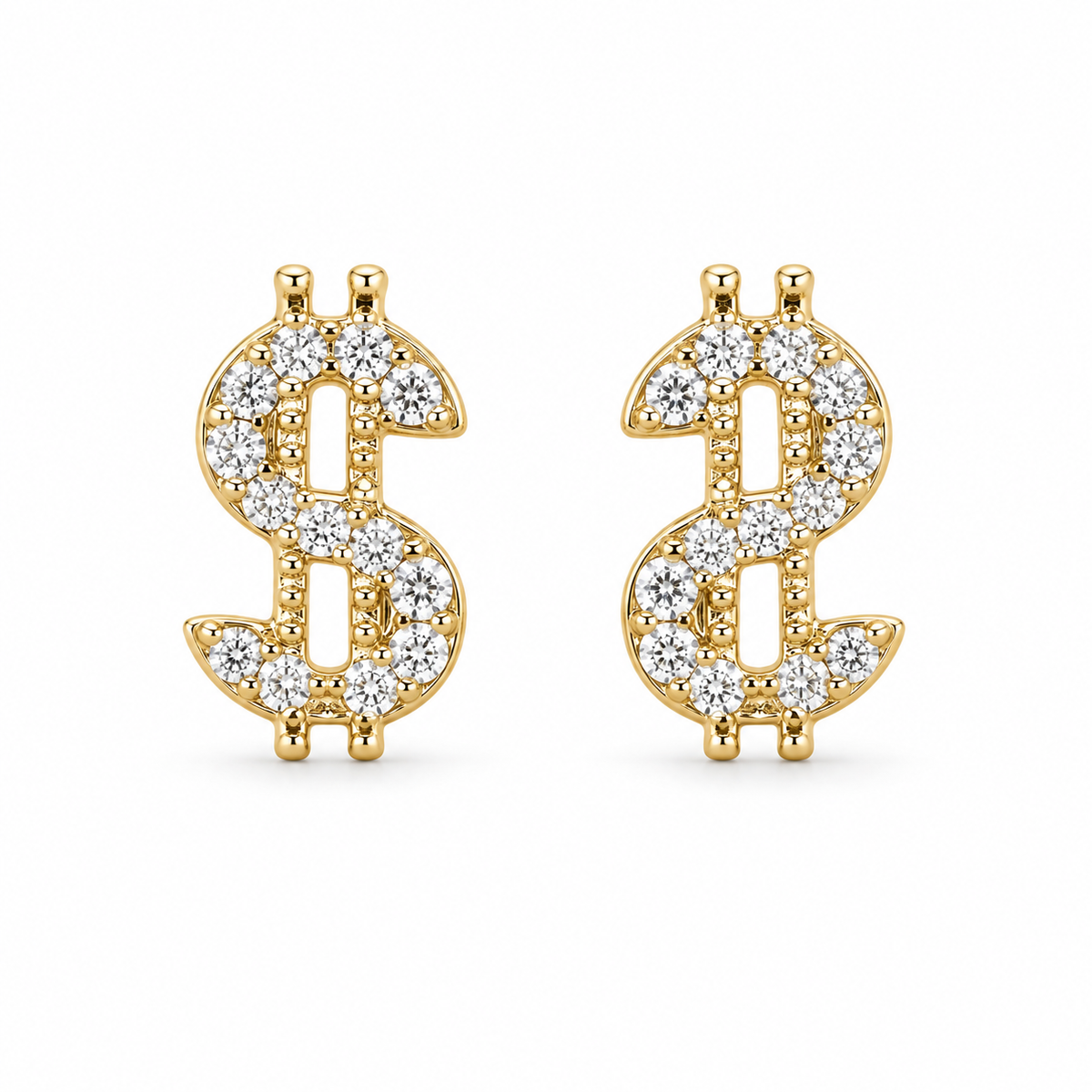 10K Yellow Gold Natural Diamond Money Sign Earrings (Screwbacks) - front view