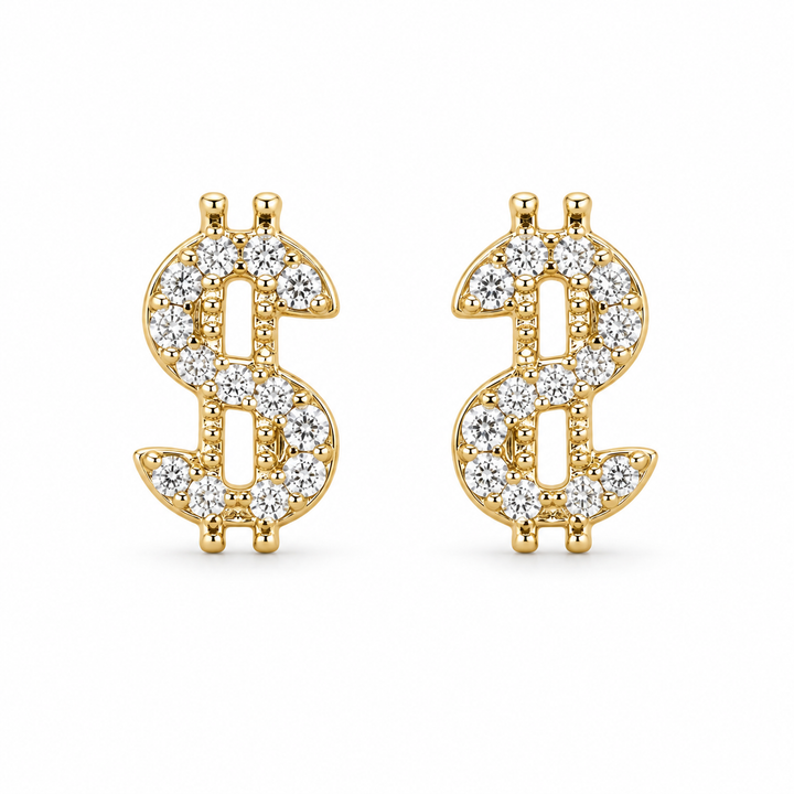 10K Gold Natural Diamond Money Sign Earrings (Screwbacks) — 10K real gold jewelry from STF Diamonds, Los Angeles