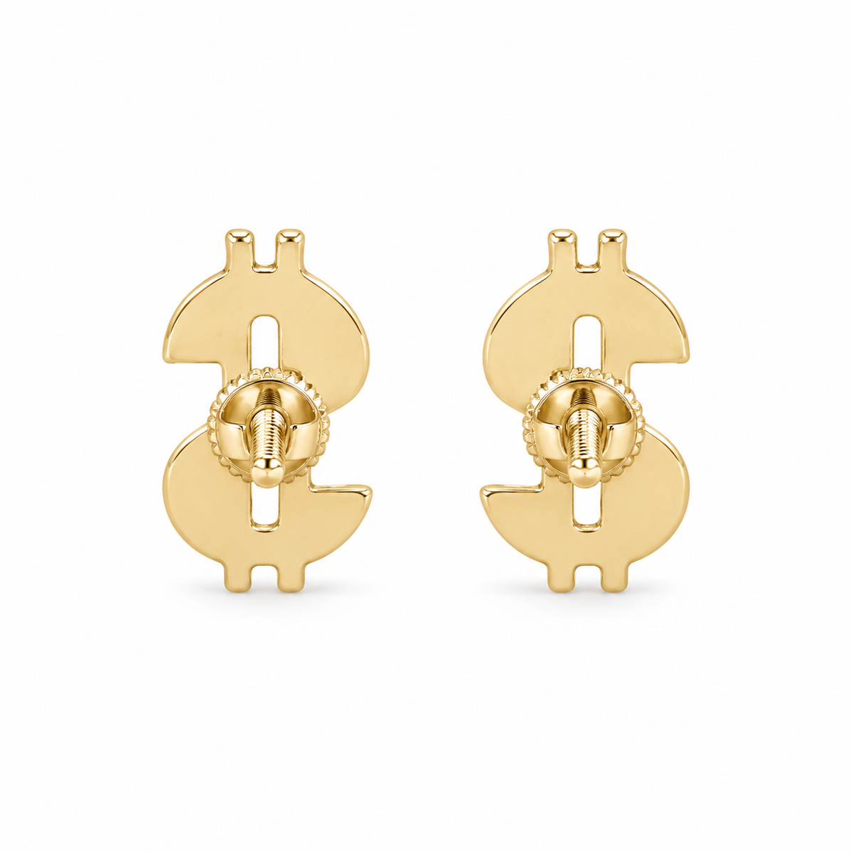 10K Yellow Gold Natural Diamond Money Sign Earrings (Screwbacks) - back view