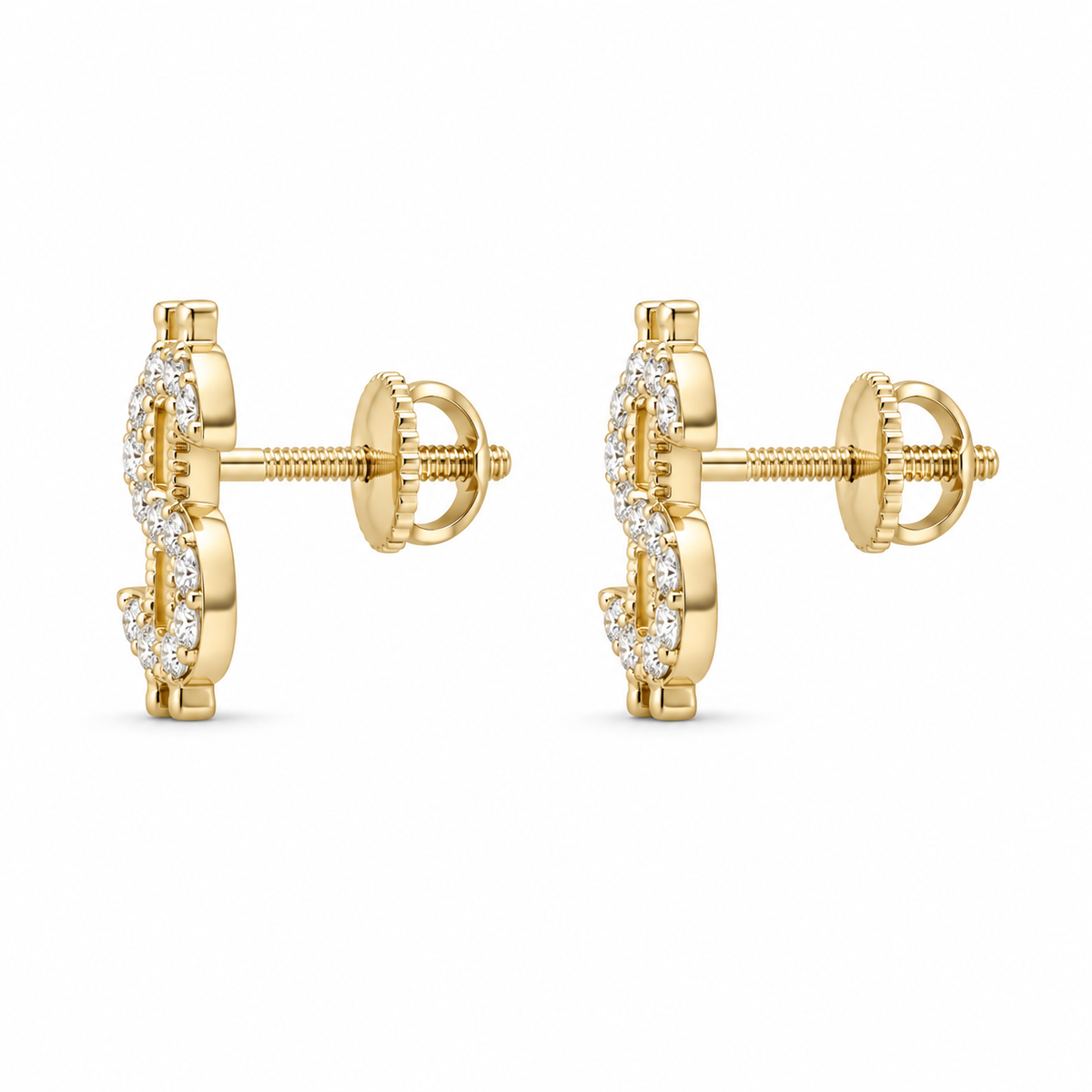 10K Yellow Gold Natural Diamond Money Sign Earrings (Screwbacks) - side view