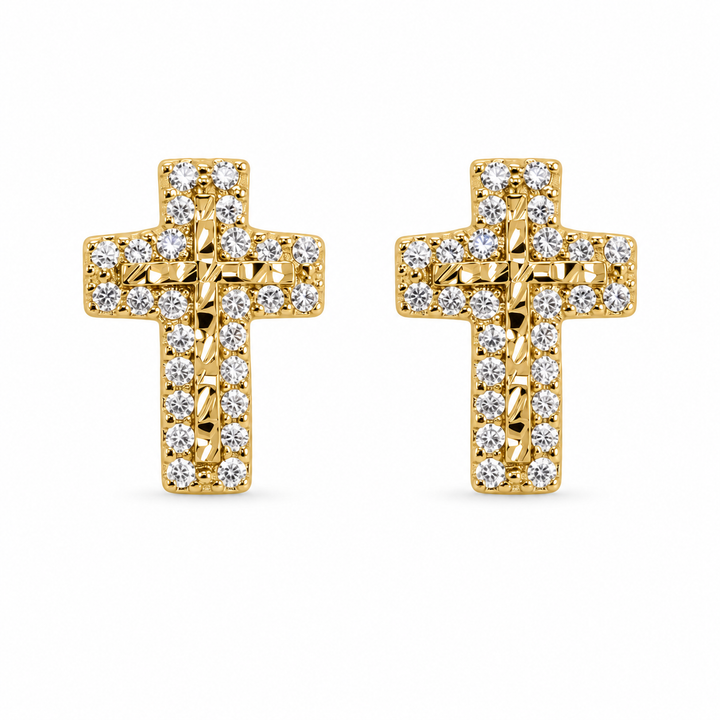 10K Gold Nugget CZ Cross Earrings (S) — 10K real gold jewelry from STF Diamonds, Los Angeles