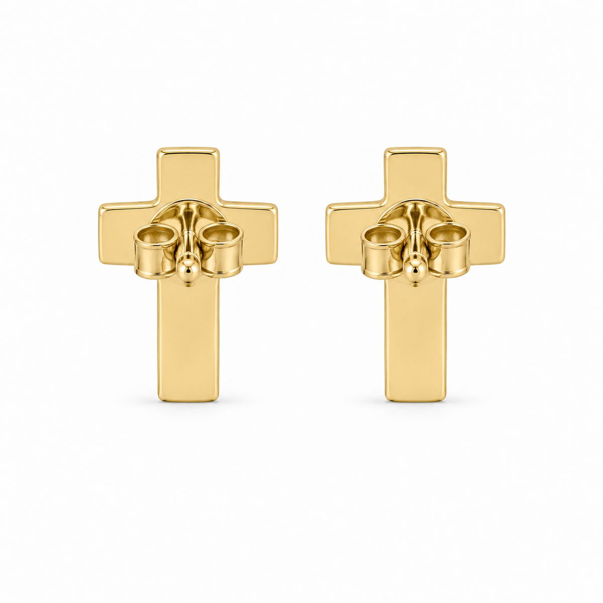 10K Yellow Gold Nugget CZ Cross Earrings (S) - back view