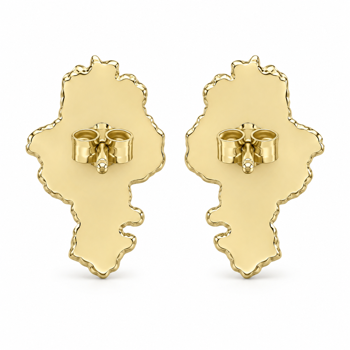 10K Yellow Gold Nugget Shaped Earrings Medium - back view