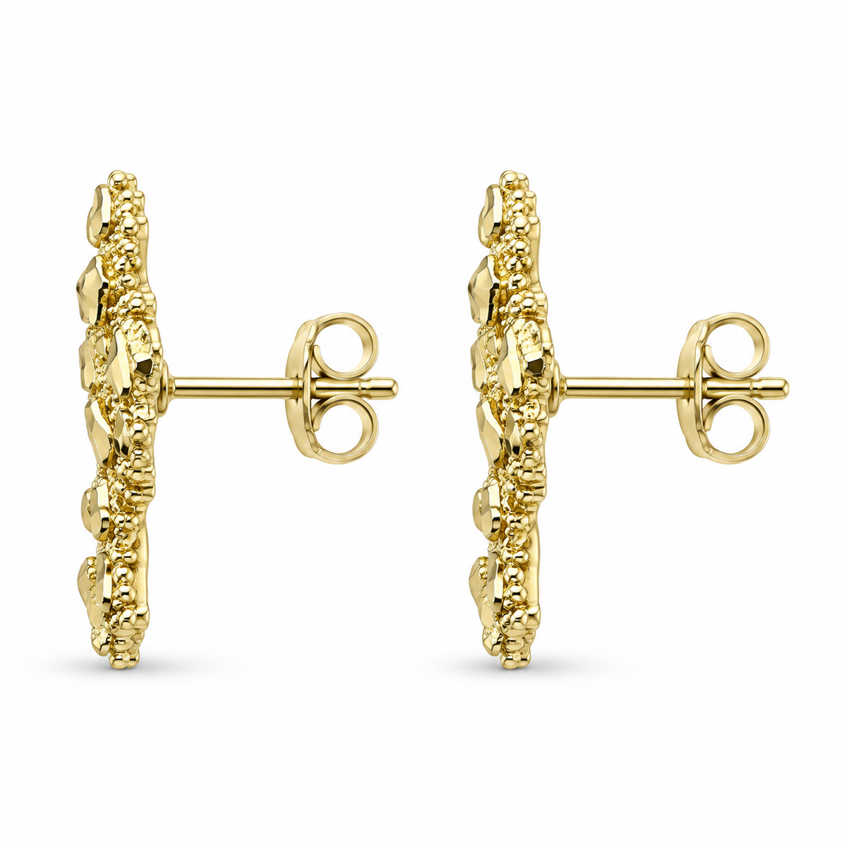 10K Yellow Gold Nugget Shaped Earrings Medium - side view
