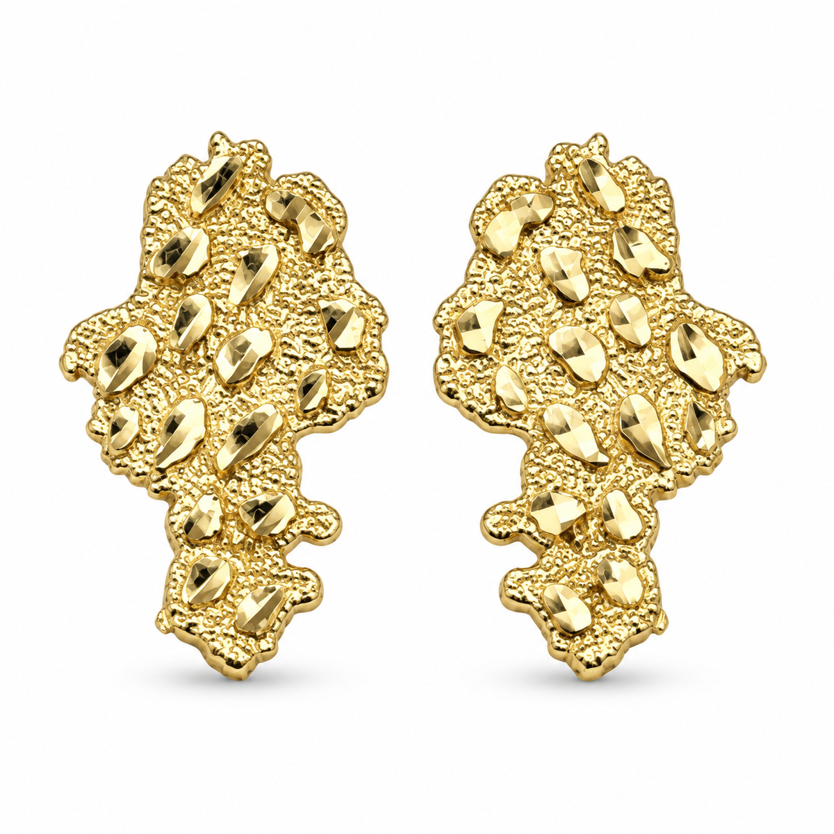 10K Yellow Gold Nugget Shaped Earrings Medium - front view