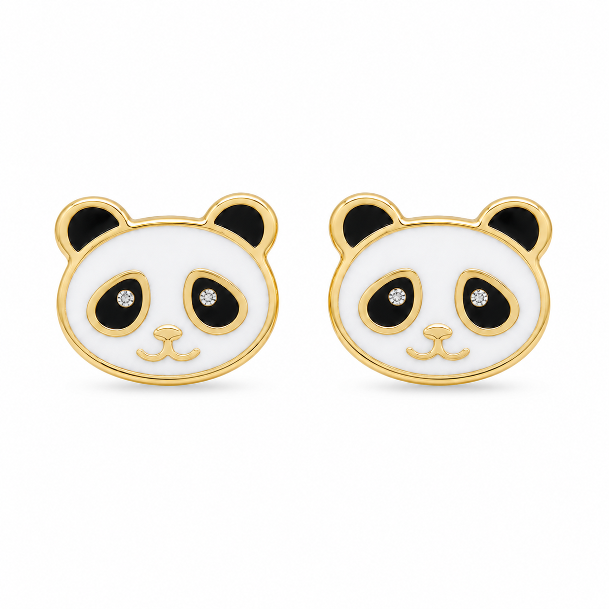10K Yellow Gold Panda Earrings (Screwback) - front view