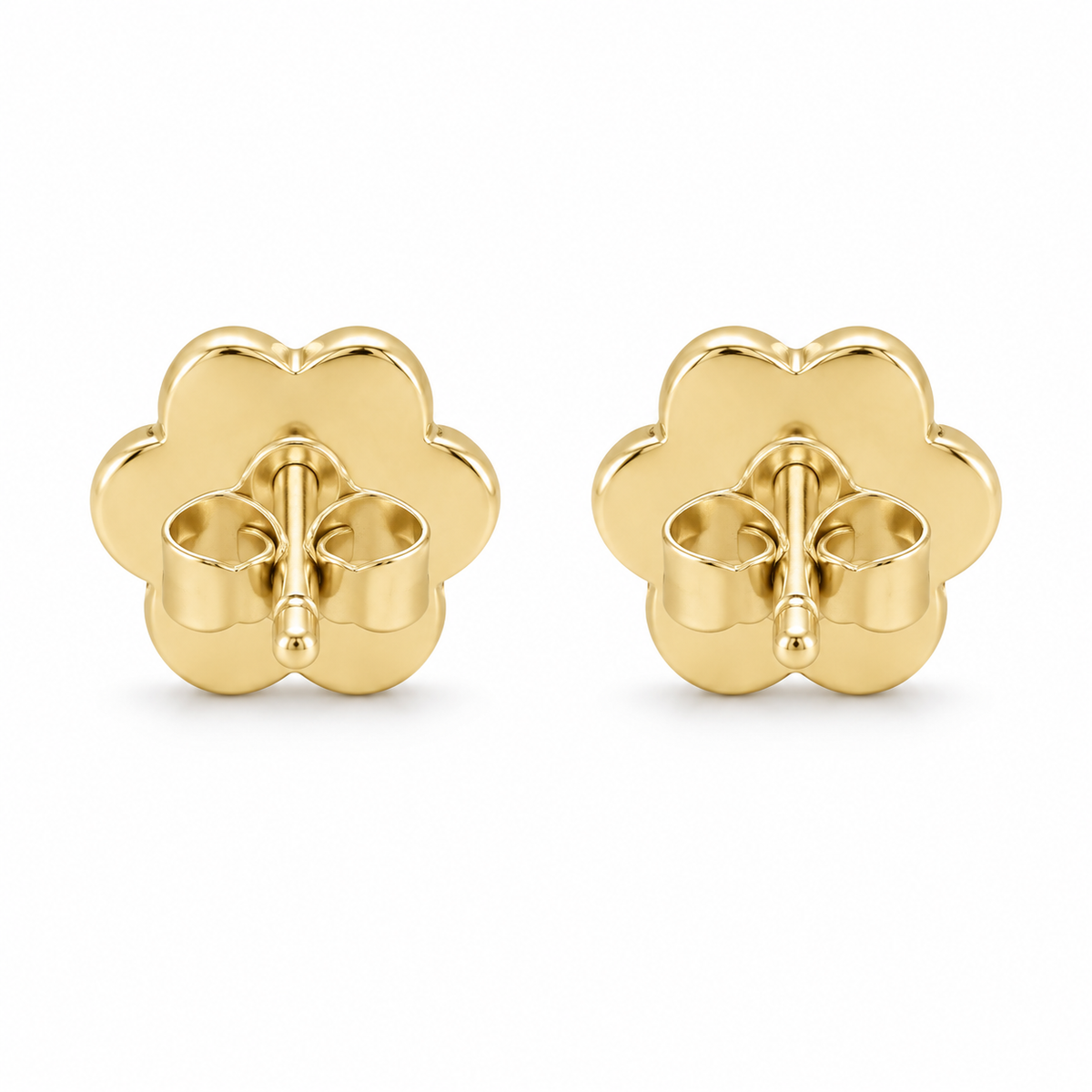 10K Yellow Gold Pink CZ Flower Earrings - back view