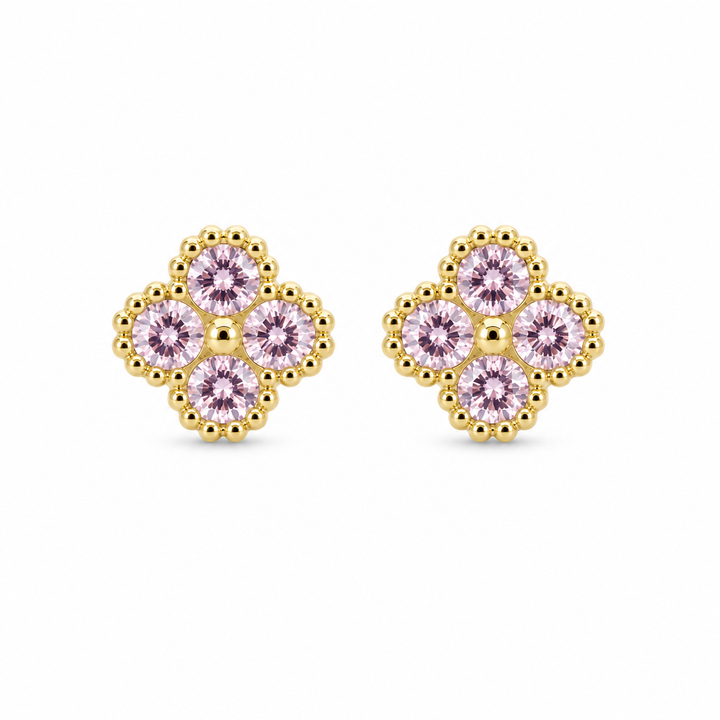 10K Gold Pink Clover CZ Earrings (6mm) — 10K real gold jewelry from STF Diamonds, Los Angeles