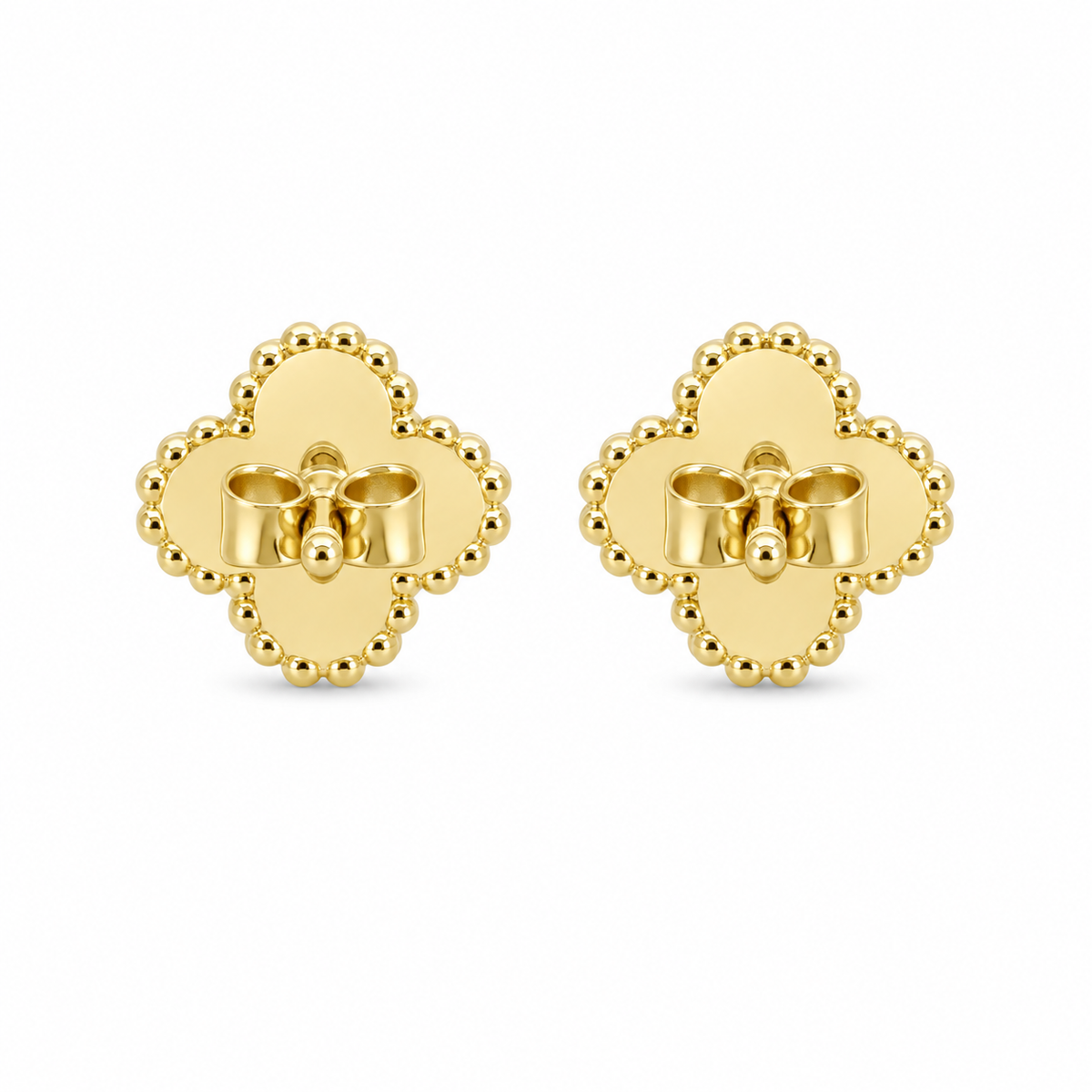 10K Yellow Gold Pink Clover CZ Earrings (6mm) - back view