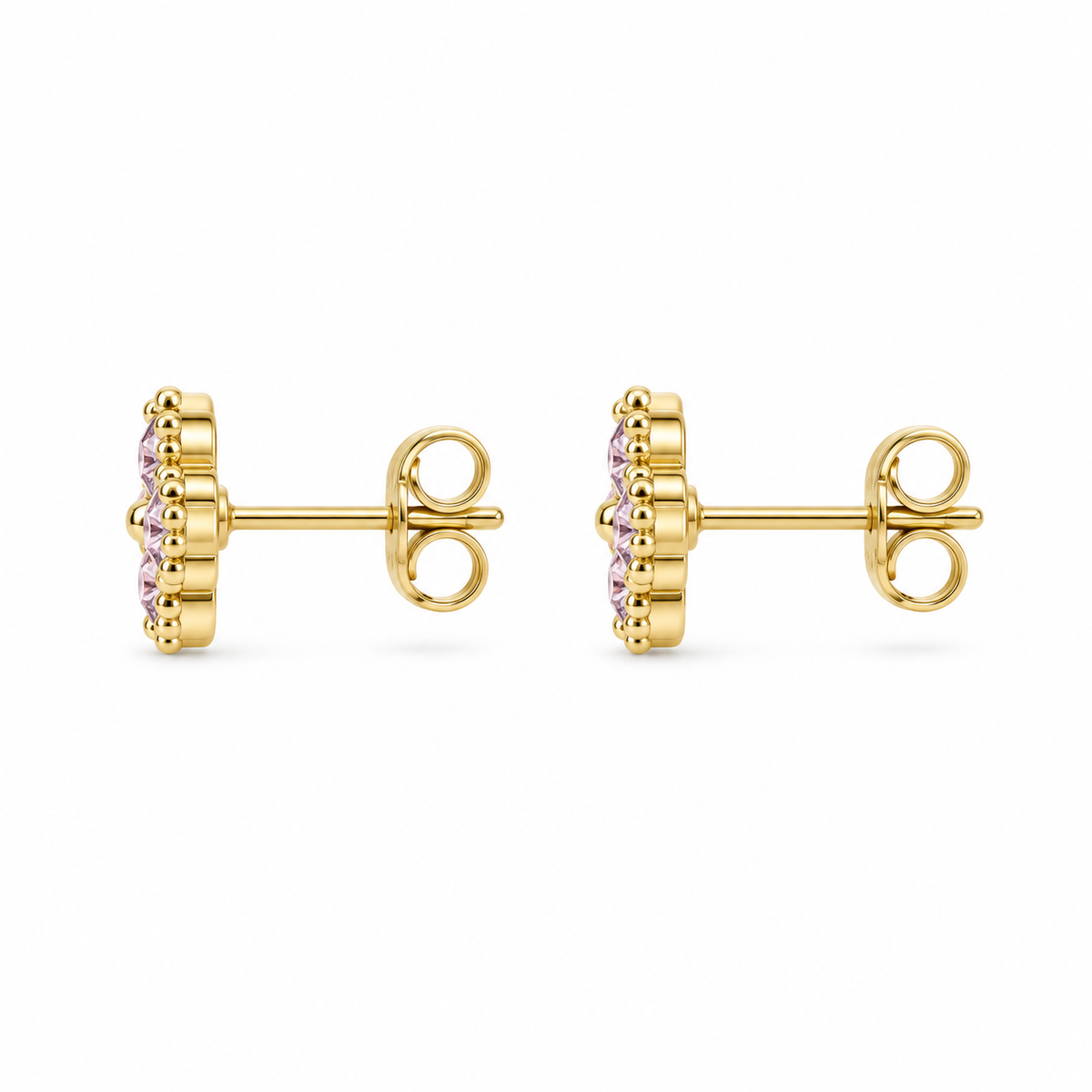 10K Yellow Gold Pink Clover CZ Earrings (6mm) - side view