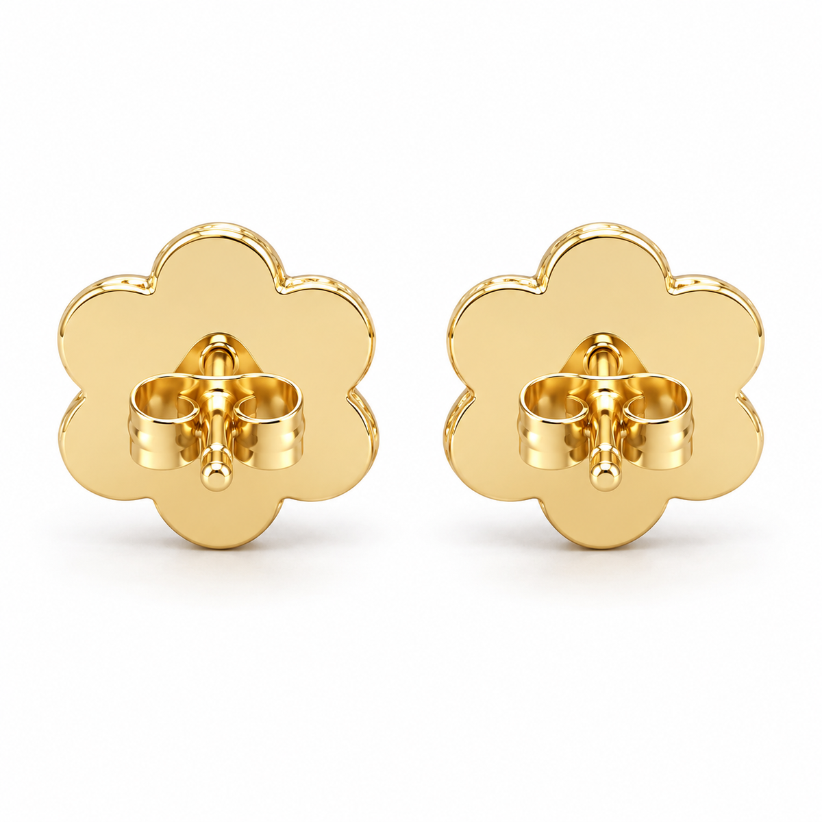 10K Yellow Gold Pink Flower CZ studs 10mm - back view