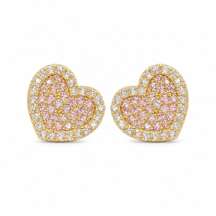 10K Gold Pink Heart Earrings (13mm) — 10K real gold jewelry from STF Diamonds, Los Angeles