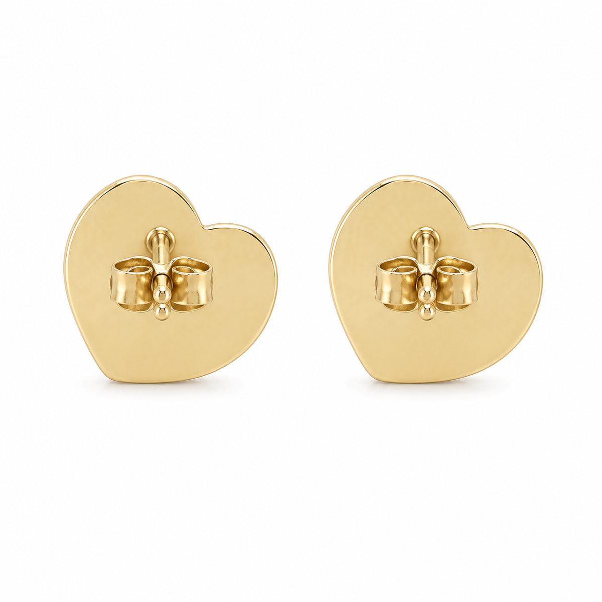 10K Yellow Gold Pink Heart Earrings (13mm) - back view