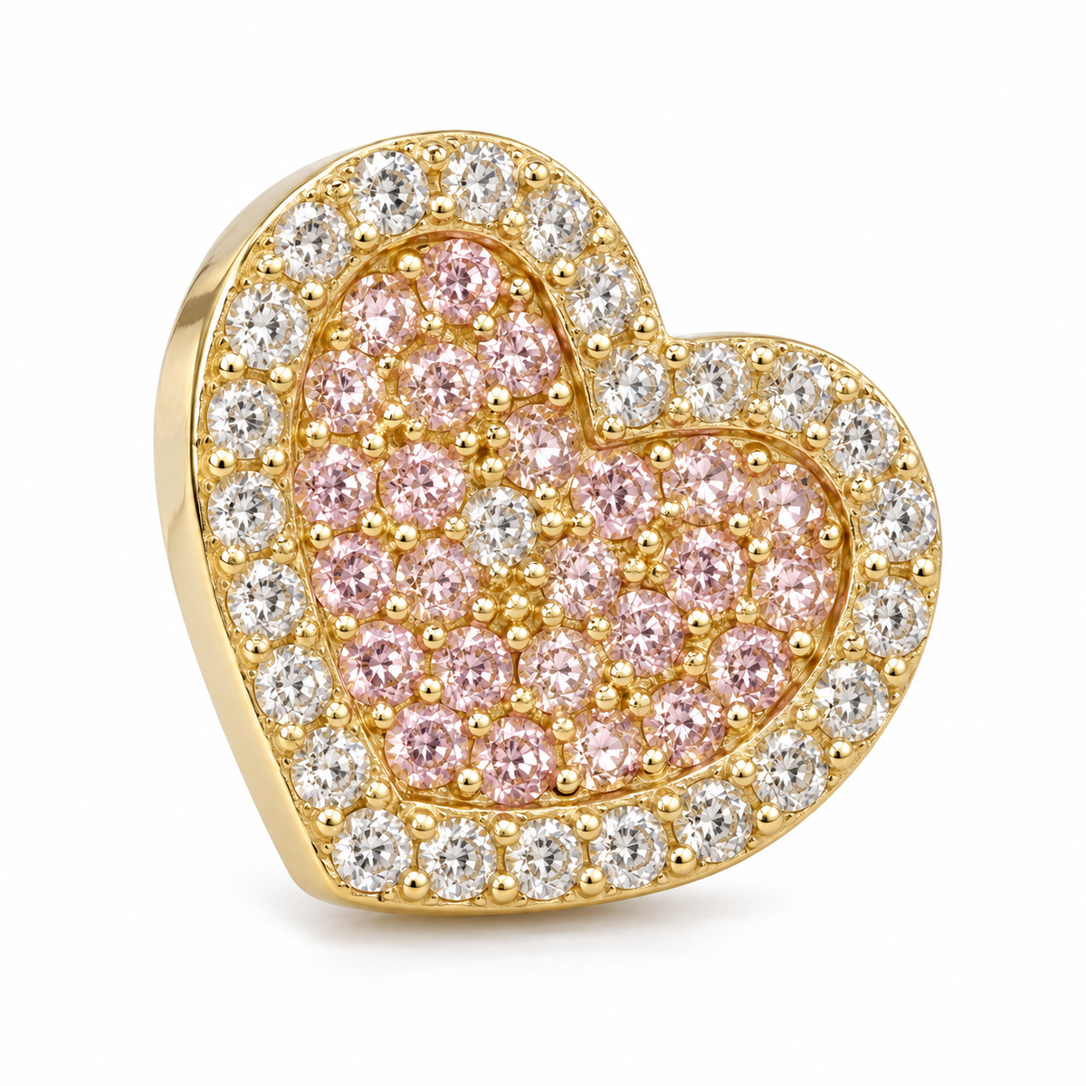 10K Yellow Gold Pink Heart Earrings (13mm) - macro detail