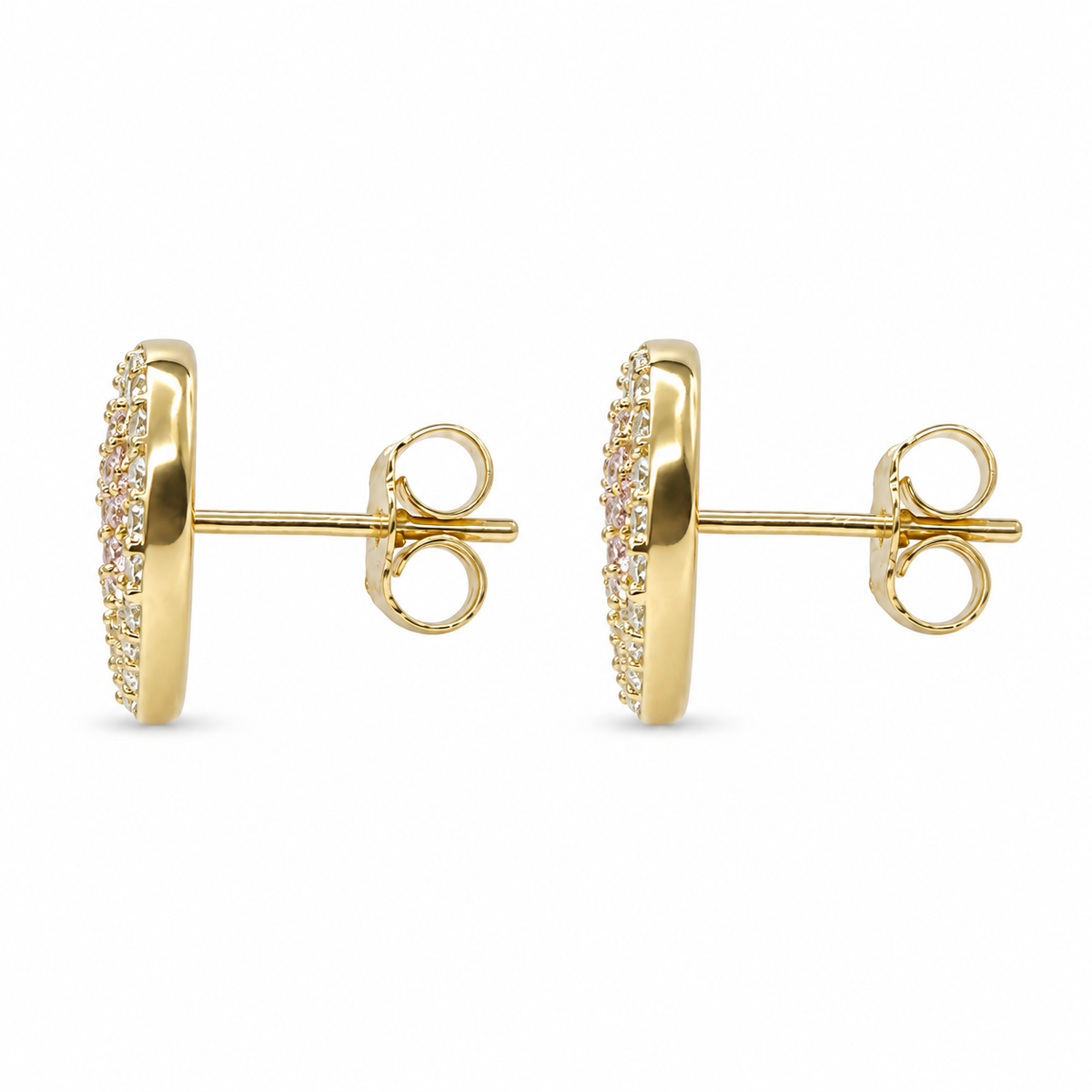 10K Yellow Gold Pink Heart Earrings (13mm) - side view