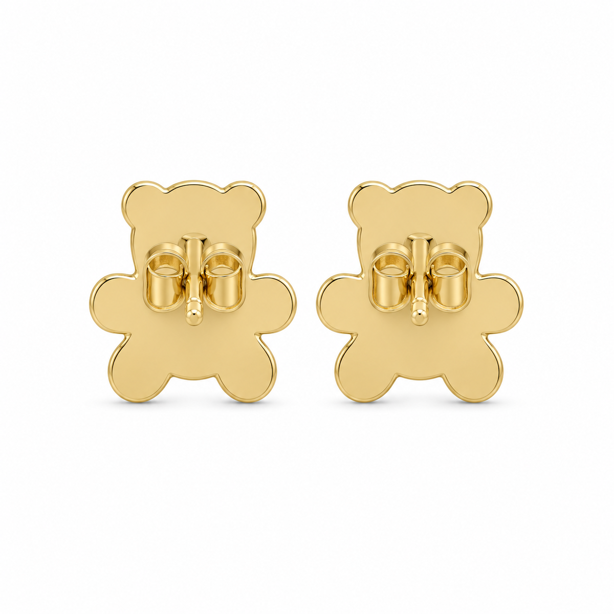 10K Yellow Gold Pink Teddy Bear Earrings (Screwback) - back view