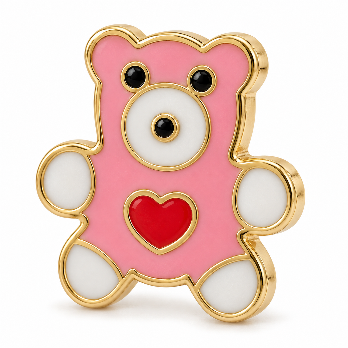 10K Yellow Gold Pink Teddy Bear Earrings (Screwback) - macro detail