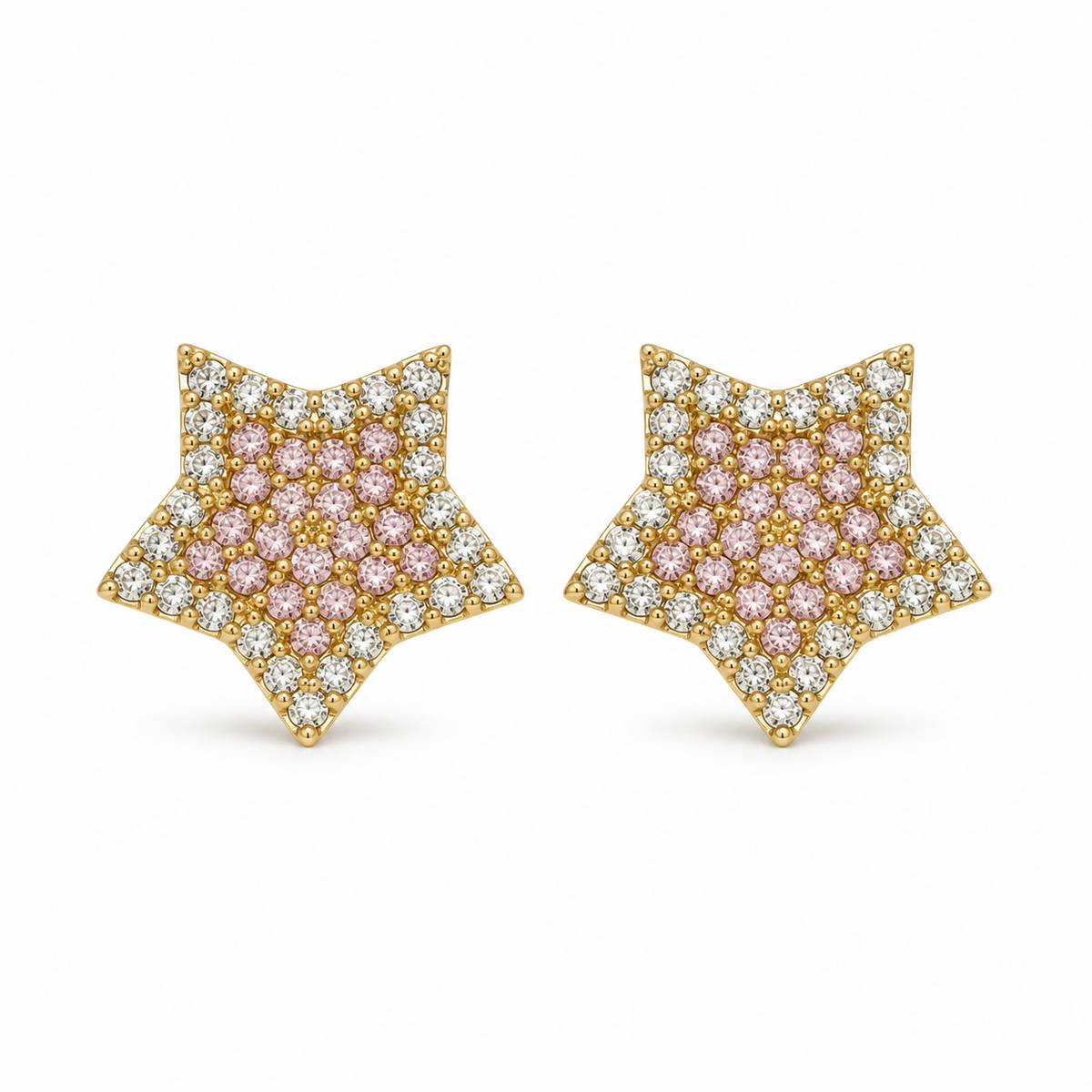10K Yellow Gold Pink & White CZ Star Earrings - front view