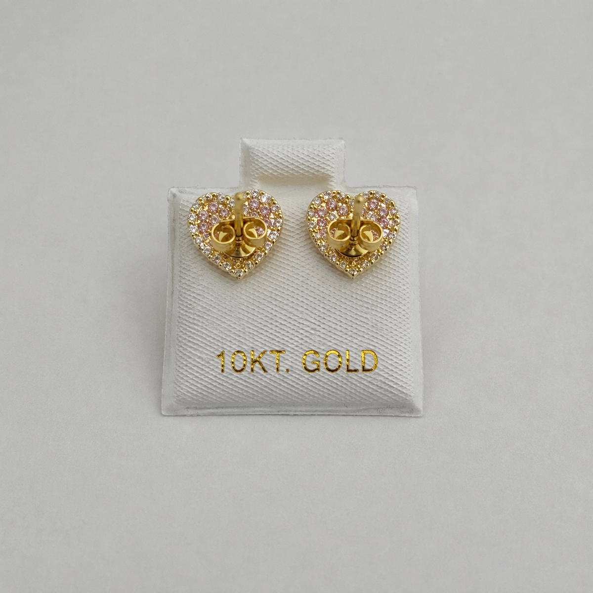 10K Solid Yellow Gold Presidential Crown Earrings, Pink CZ - back view