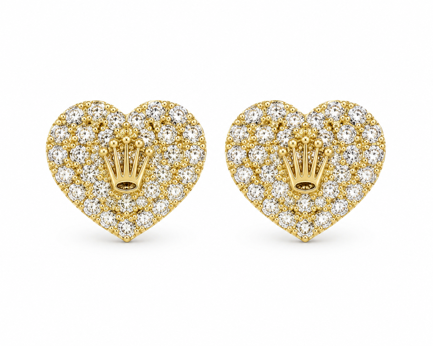 10K Solid Yellow Gold Presidential Crown Earrings, White CZ medium - 45 degree view