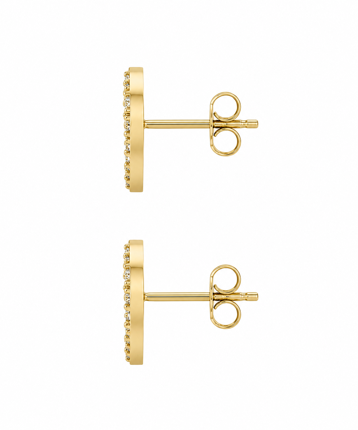 10K Solid Yellow Gold Presidential Crown Earrings, White CZ medium - back view