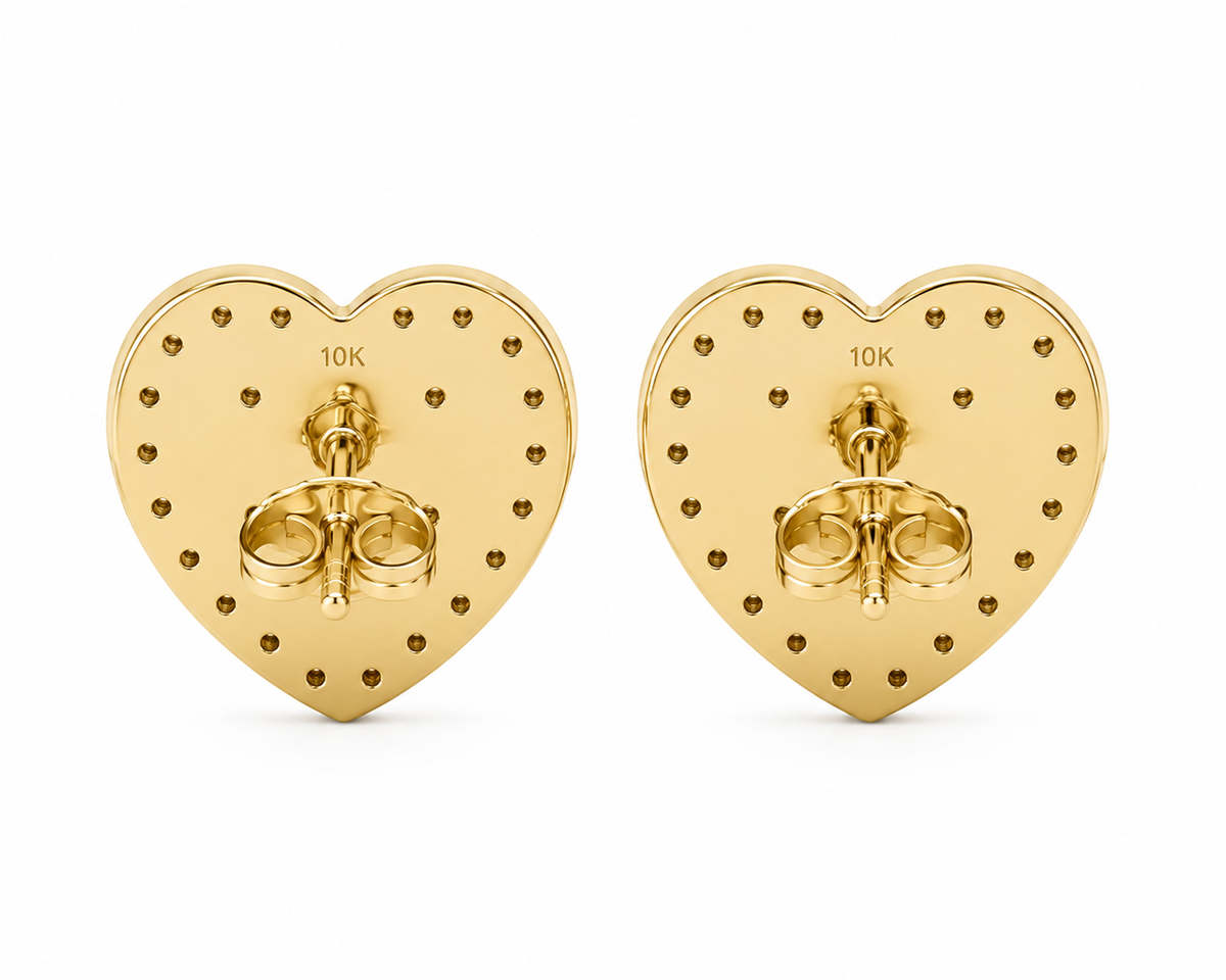 10K Solid Yellow Gold Presidential Crown Earrings, White CZ medium - macro detail