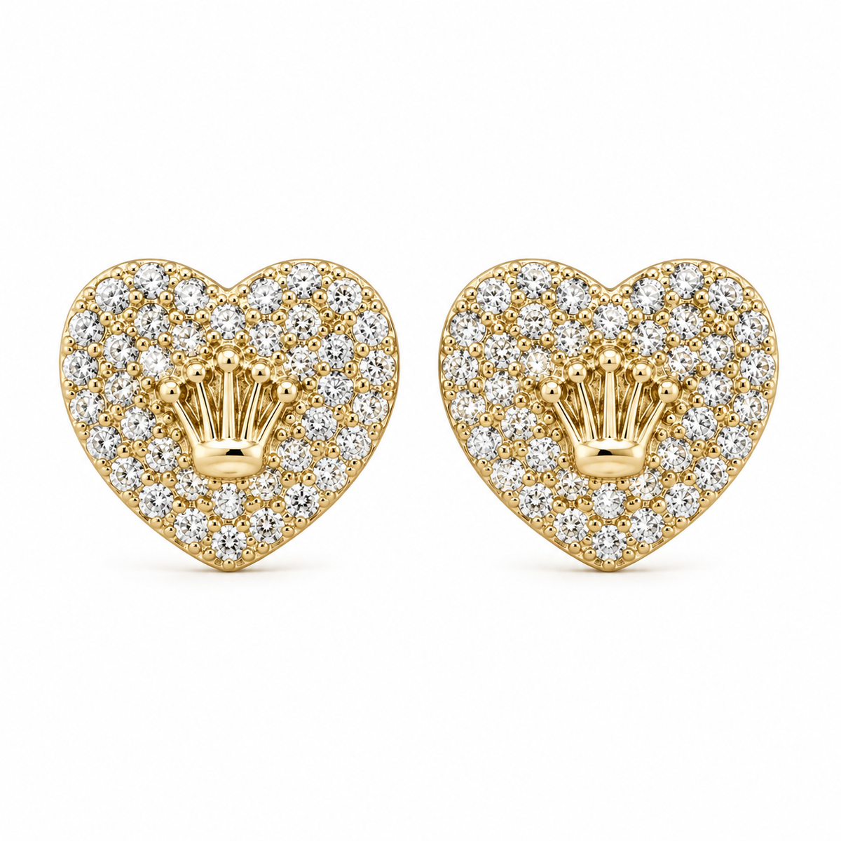 10K Solid Yellow Gold Presidential Crown Earrings, White CZ small - front view