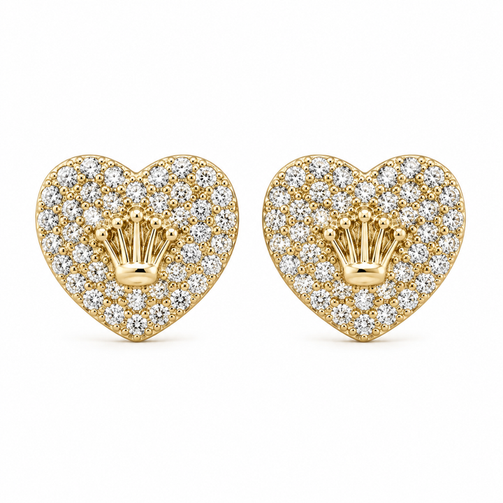 10K Solid Yellow Gold Presidential Crown Earrings, White CZ small - front view