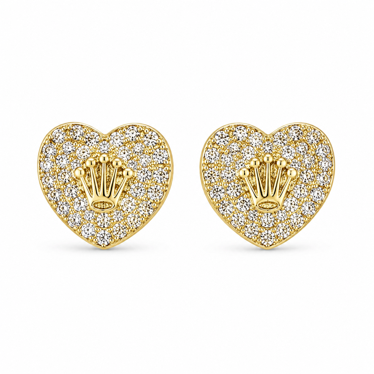10K Solid Yellow Gold Presidential Crown Earrings, White CZ small - macro detail