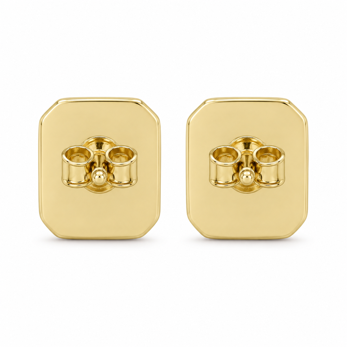 10K Yellow Gold Rectangle Nugget CZ Border Earrings (M) - back view