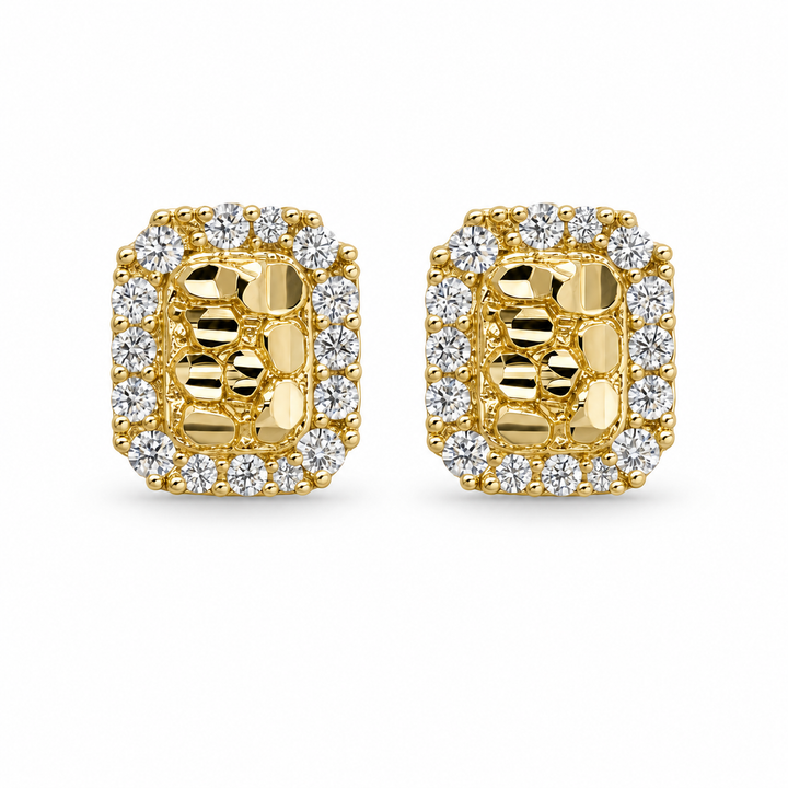 10K Gold Rectangle Nugget CZ Border Earrings (Xs) — 10K real gold jewelry from STF Diamonds, Los Angeles