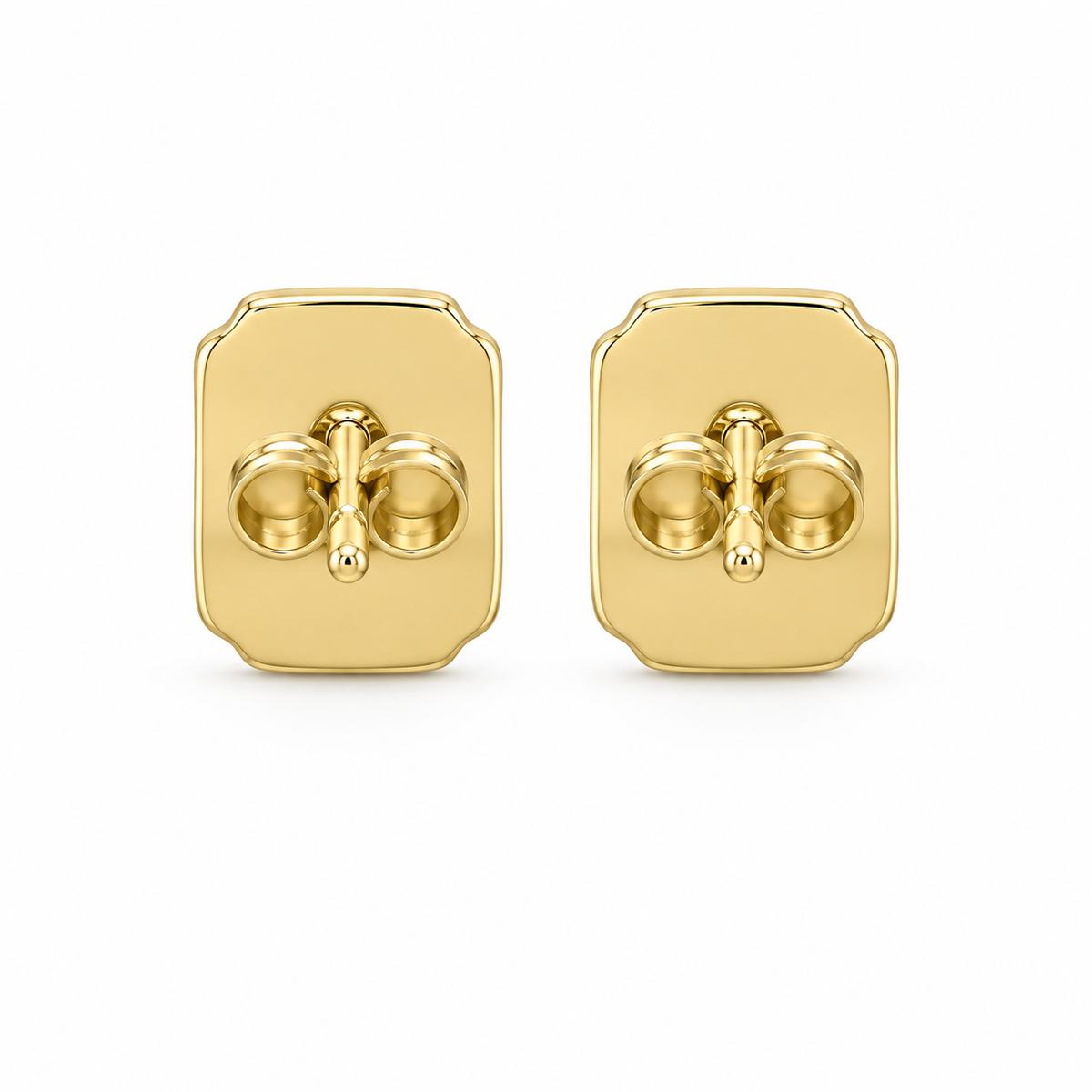 10K Yellow Gold Rectangle Nugget CZ Border Earrings (Xs) - back view