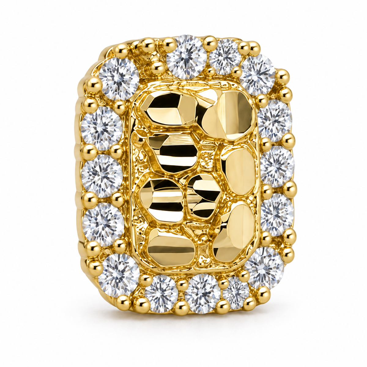 10K Yellow Gold Rectangle Nugget CZ Border Earrings (Xs) - macro detail