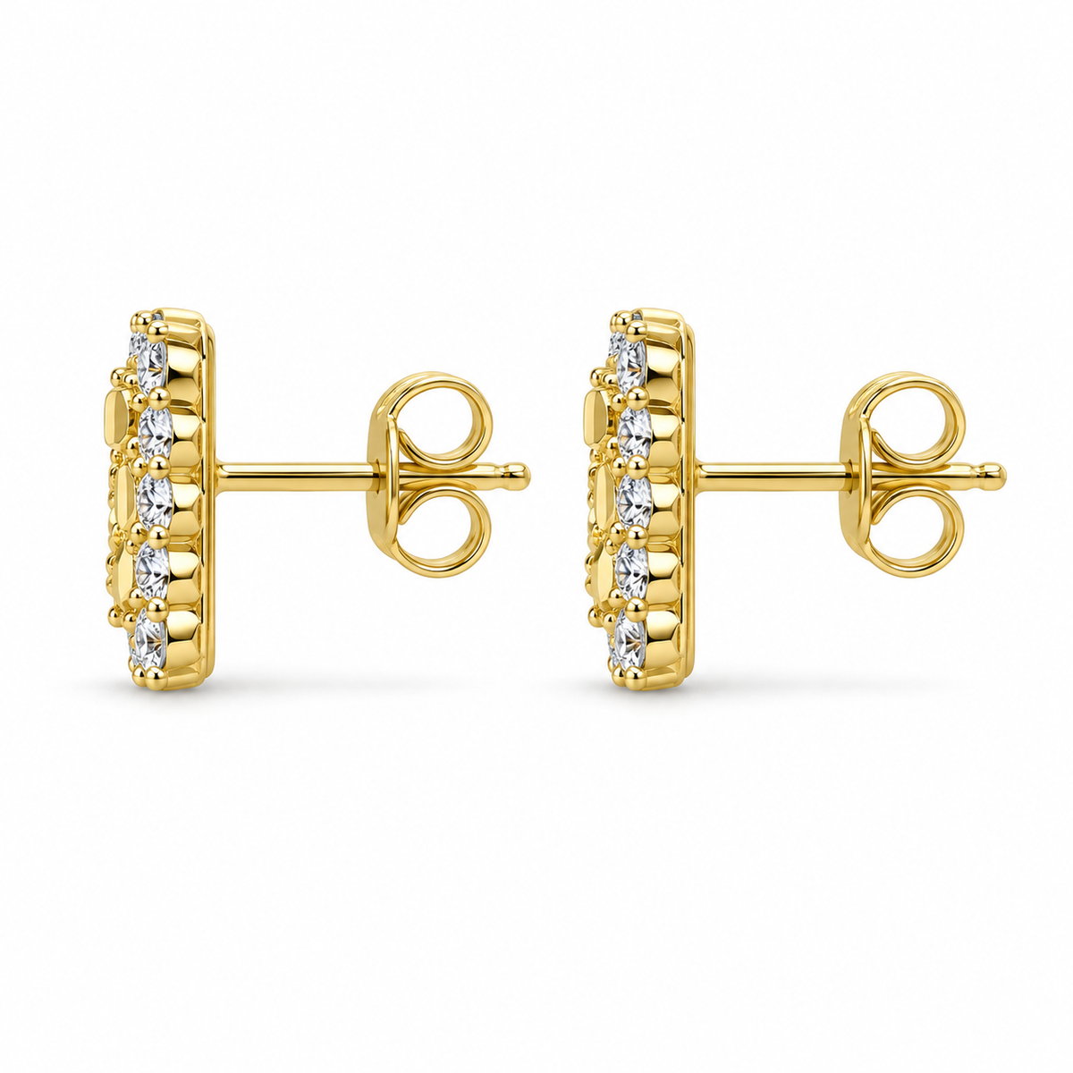 10K Yellow Gold Rectangle Nugget CZ Border Earrings (Xs) - side view
