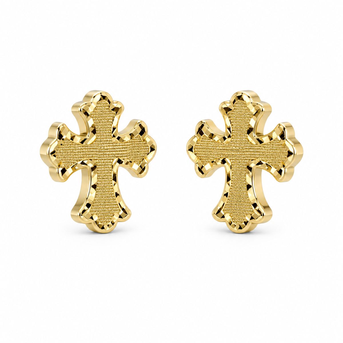 10K Yellow Gold Roman Cross Earrings - 45 degree view