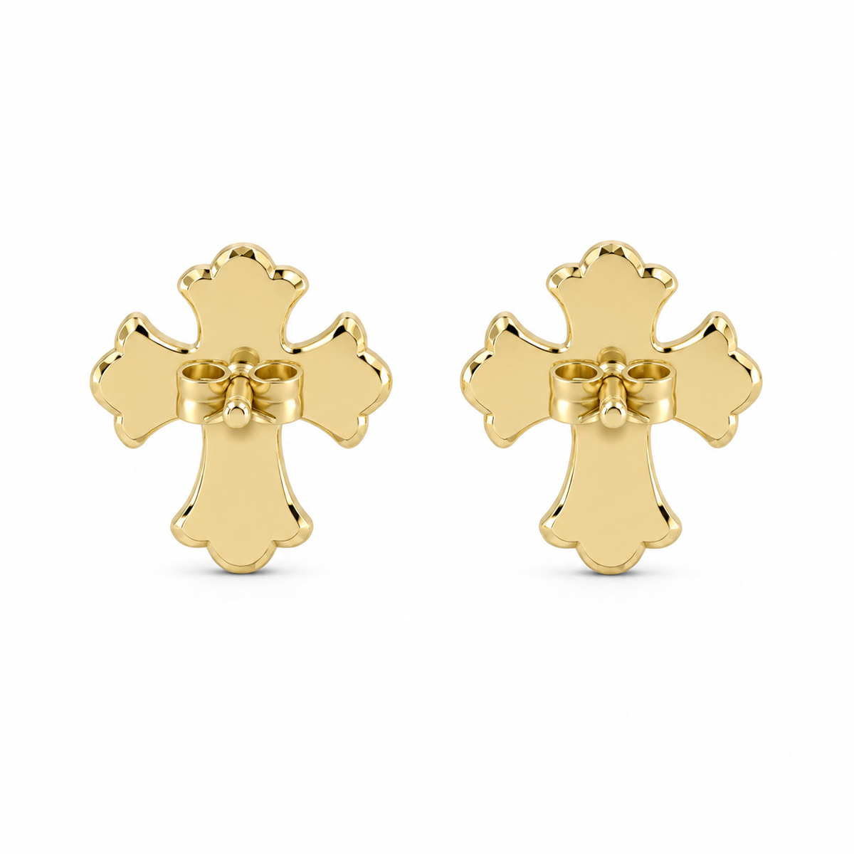 10K Yellow Gold Roman Cross Earrings - back view