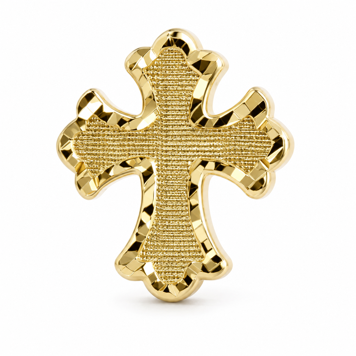 10K Yellow Gold Roman Cross Earrings - macro detail