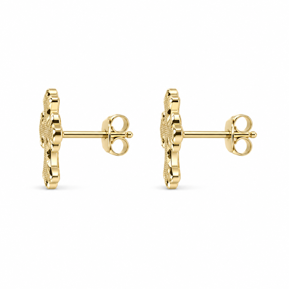 10K Yellow Gold Roman Cross Earrings - side view